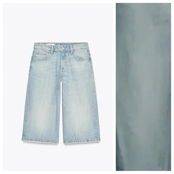 NWOT. Zara Light Blue Low-Rise Denim Bermuda Shorts. Size 6.